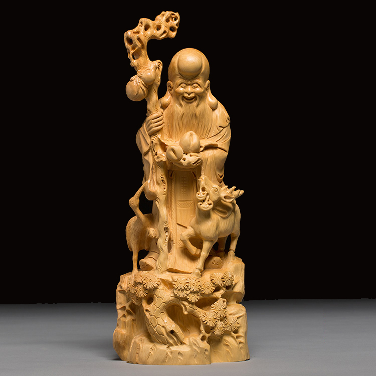 売れ筋格安 寿老人 木の彫刻 一刀彫 中国 古美術 骨董 - 美術品