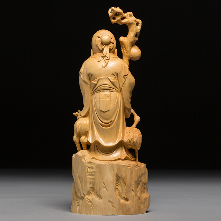 【美品】仏教美術　七福神　寿老人　木彫り　彫像　彫刻　日本　工芸品　美術品　B3
