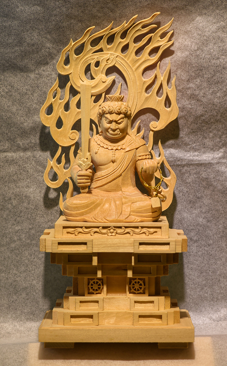 仏像専門店 仏像屋 / 天然ヒノキ 檜 木彫り彫刻不動明王像
