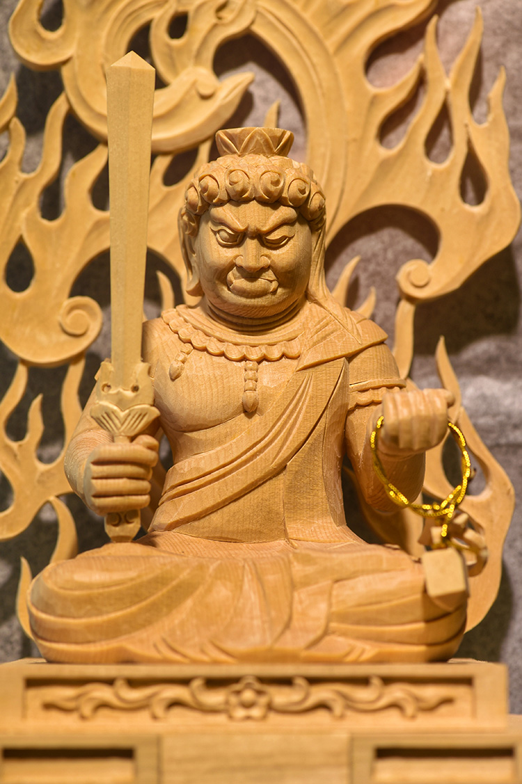 仏像 木彫 不動明王像 檜木 - 美術、工芸品