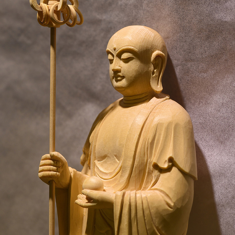 仏像専門店 仏像屋 / 天然ヒノキ 檜 木彫り彫刻地蔵菩薩像 地蔵立像