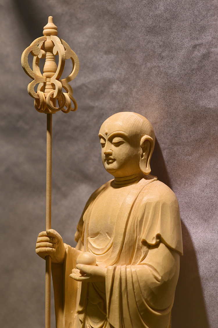 仏像専門店 仏像屋 / 天然ヒノキ 檜 木彫り彫刻地蔵菩薩像 地蔵立像